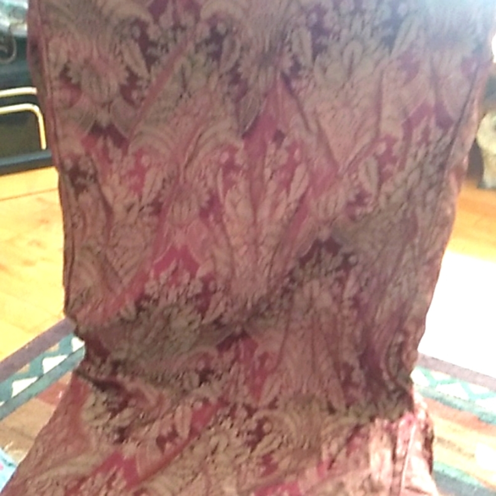 🪑RODEO Pair of BURGUNDY & CAMEL BROCADE CHAIR COVERS  EVC